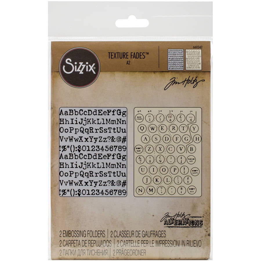 Sizzix Texture Fades A2 Embossing Folders, 2pk, Typewriter and Keyboard
