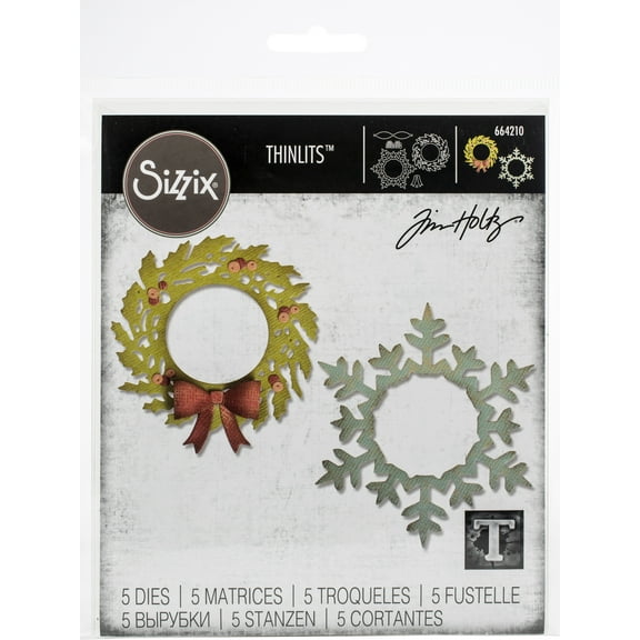 Sizzix Thinlits Die Set 5PK Wreath & Snowflake by Tim Holtz