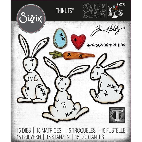 Sizzix Bunny Thinlits Die-Cut Dies for Craft Project, 15 Pieces
