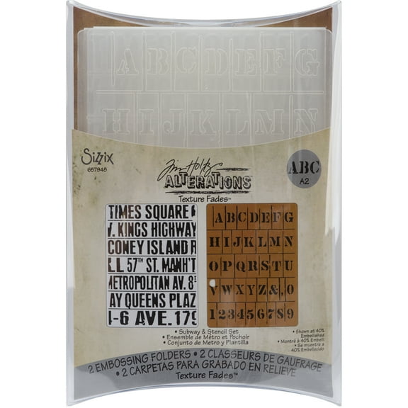 Sizzix Tim Holtz Texture Fades Embossing Folders Subway And Stencil Set, 1 Pack of 1 Piece