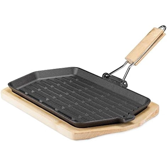 Sizzling Cast Iron Skillet Set - Fajita Grill Pan with Removable Handle for Fajitas, Steak, Sizzler Dishes 13.4" x 8" - Includes Wood Trivet$$Home Decor, Kitchen, & Other