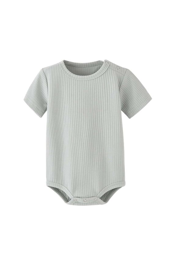 Baby Boy Romper Breathable Short Sleeve Crew Neck Solid Ribbed Onesies Summer Baby Clothes Unisex Soft Toddler Romper Size 3-6 Months Green