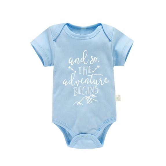 Sjldqy Baby Girl Romper Short Sleeve Crew Neck Letter Print Lap-Shoulder Onesies Breathable Summer Soft Baby Clothes Size 0-3 Months Blue