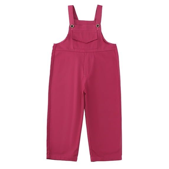 Sjldqy Girls Romper Solid Color Overalls With Pockets Casual Loose Breathable Soft Summer Outfit Size 9-10 Years Red