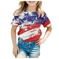 thumbnail image 1 of Sjldqy Girls Shirts American Flag Graphic Tees Striped Red White Blue Short Sleeve Crew Neck 4Th Of July Kids T Shirt Size 12-13 Years Blue, 1 of 4