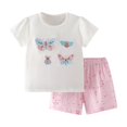 thumbnail image 1 of Sjldqy Girls Summer Outfits Leisure Breathable Crew Neck Graphic Short Sleeve T-Shirt And Floral Shorts Set Girls Outfits Size 8-9 Years Light Pink, 1 of 9