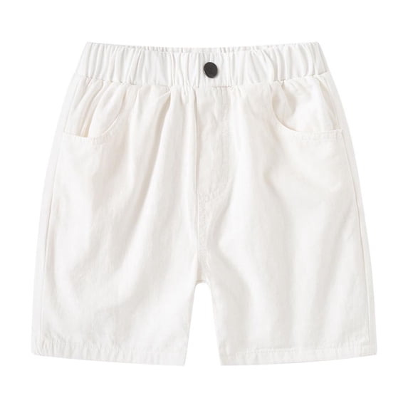 Sjldqy Infant Boys Shorts Solid Color Khaki Shorts With Pockets Elastic Waist Casual Breathable For Camp Everyday Summer Shorts For Boys Size 18-24 Months White