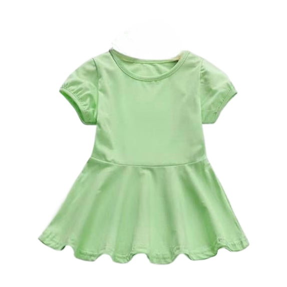 Sjldqy Infant Girls Dresses Short Sleeve Crew Neck Solid Color Athletic Dress Elastic Waist Stretchy Breathable Summer Dress For Girls Size 12-16 Months Green