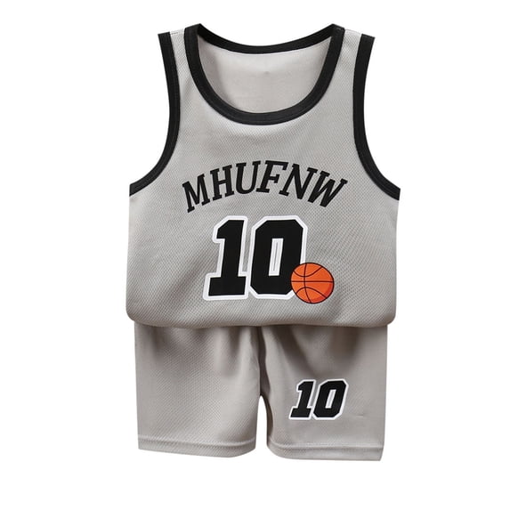 Sjldqy Kids T Shirts Basketball Outfit Set Graphic Print Sleeveless Tank Top Shorts 2 Piece Outfit Sportswear Boys Shirts Size 9-10 Years Grey