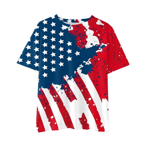 Sjldqy Little Girls 4th Of July Shirt Breathable Vintage Stars And Stripes Graphic Tee Short Sleeve Crew Neck Summer Patriotic Top For Girls Size 5-6 Years Purple
