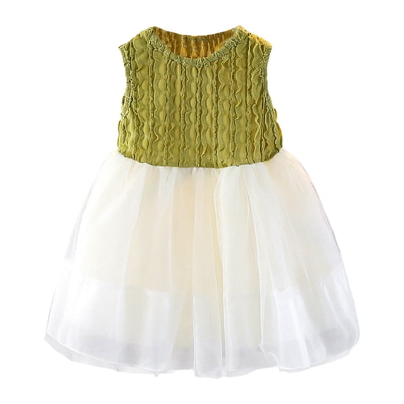 Sjldqy Little Girls Dresses Sleeveless Crew Neck Solid Color Tutu Dress Elegant Breathable Summer Princess Dress For Girls Size 5-6 Years Green