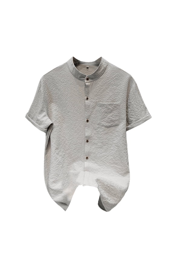 Mens Shirts Solid Color Short Sleeve Collared Button Down Shirts Breathable Lightweight Oversized T Shirts For Man Size 3Xl Grey