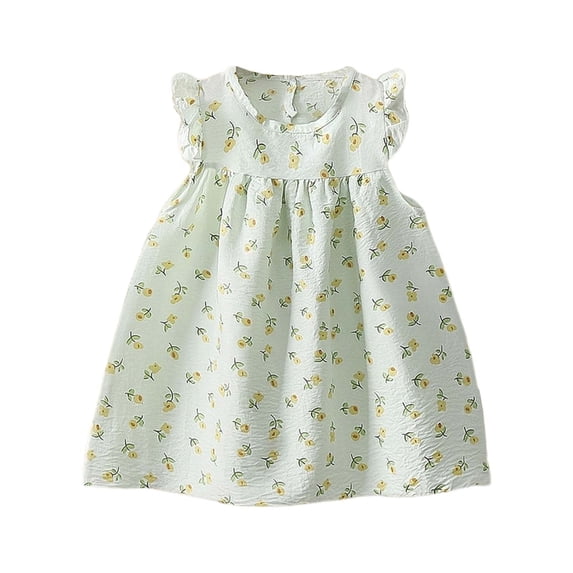 Sjldqy Baby Girls Dresses Flutter Sleeve Crew Neck Floral Print Swing Ruffle Dress Casual Breathable Summer Princess Dress For Girls Size 0-6 Months Green