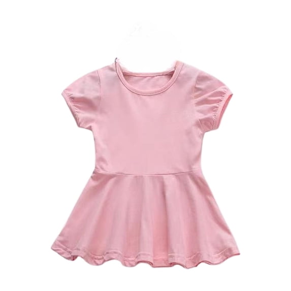Sjldqy Toddler Girls Dresses Short Sleeve Crew Neck Solid Color Athletic Dress Elastic Waist Stretchy Breathable Summer Dress For Girls Size 2-3 Years Red