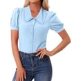 thumbnail image 1 of Sjldqy Womens T Shirts Puff Sleeve Peter Pan Collar Solid Blouse Button Down Casual Shirts Sweet Breathable Trendy Summer Tops Shirts For Women Size L Blue, 1 of 5