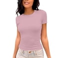 thumbnail image 1 of Sjldqy Womens T Shirts Short Sleeve Crew Neck Solid Basic Tee Fitted Shirt Slim Fit Breathable Summer Tops Shirts For Women Size Xxl Pink, 1 of 5