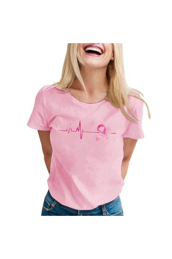 Womens T Shirts Short Sleeve Crew Neck Solid Pink Ribbon Shirts Casual Top Soft Breathable Summer Tops Shirts For Women Size M Pink