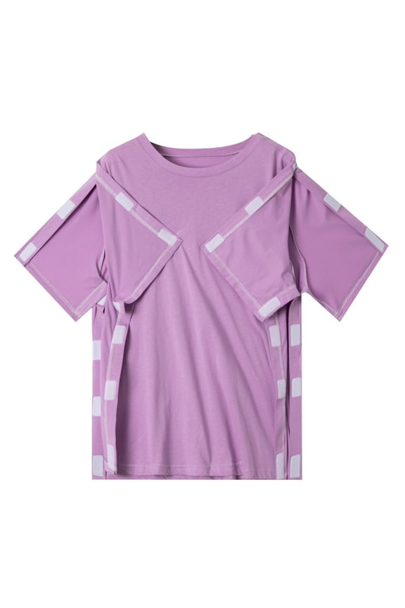 Womens T Shirts Short Sleeve Crew Neck Solid Post Surgery Shirt Full Open Snap Recovery Adaptive Clothing Loose Fit Breathable Summer Tops Shirts For Women Size L Light Purple