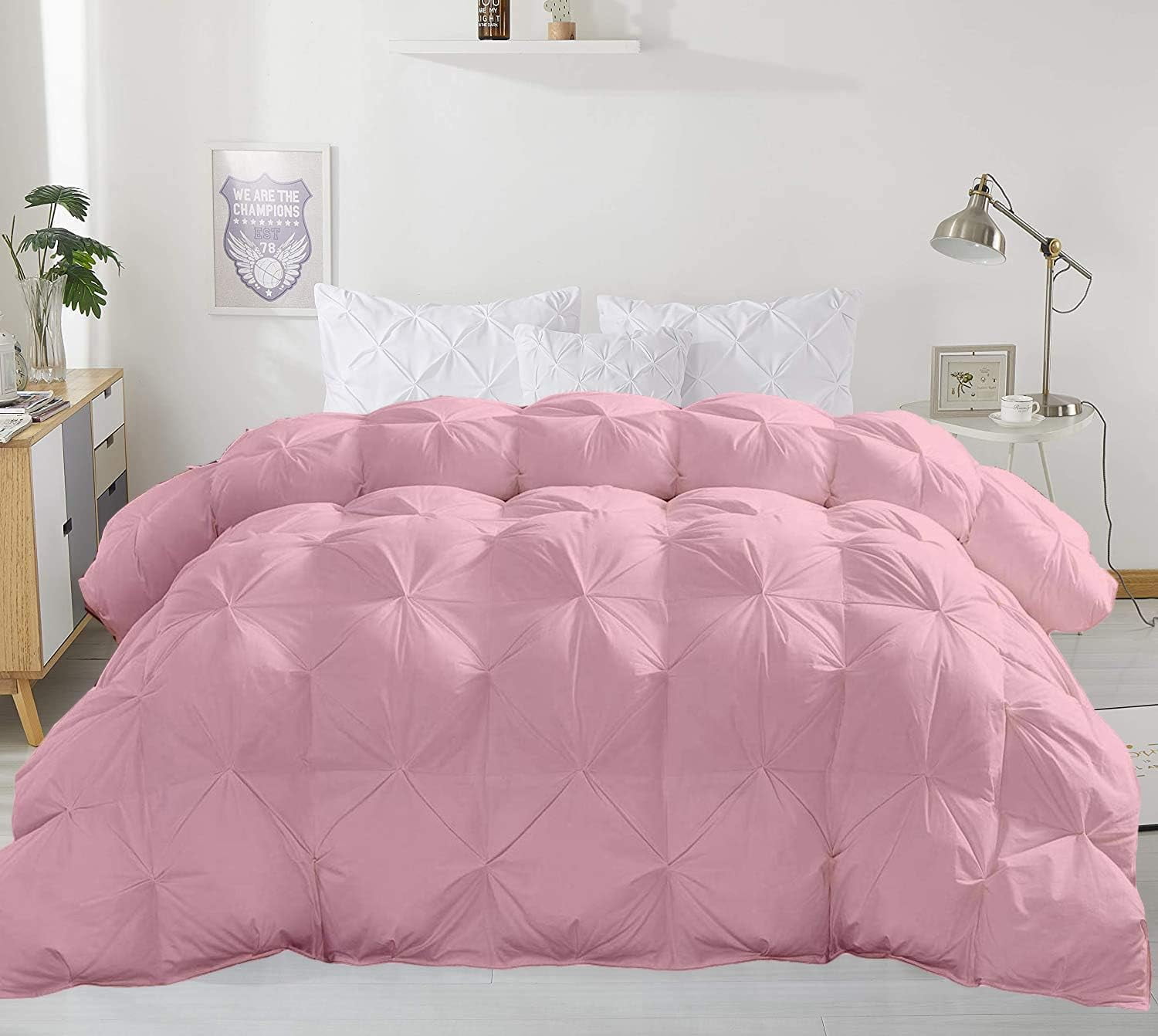 Sk Linen Comforter King/California King Sized 94 by 104 inch Baby Pink 100% Microfiber Fabric, 1 Piece Quiled Pinch Pleated Comforter (Comforter Cover Not Included)