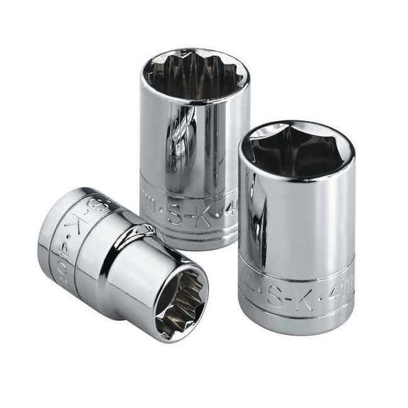 3/8 " Drive, 17mm Metric, Socket, 12 Points, Steel, Chrome, 17 mm