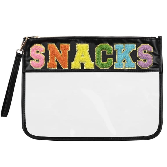 Snack Bags Clear Pouch Travel Makeup Bag Chenille Letter Bags for Zipper Pouch Clear Cosmetic Bag Clear Tote Bag Makeup Travel Bag for Women - black