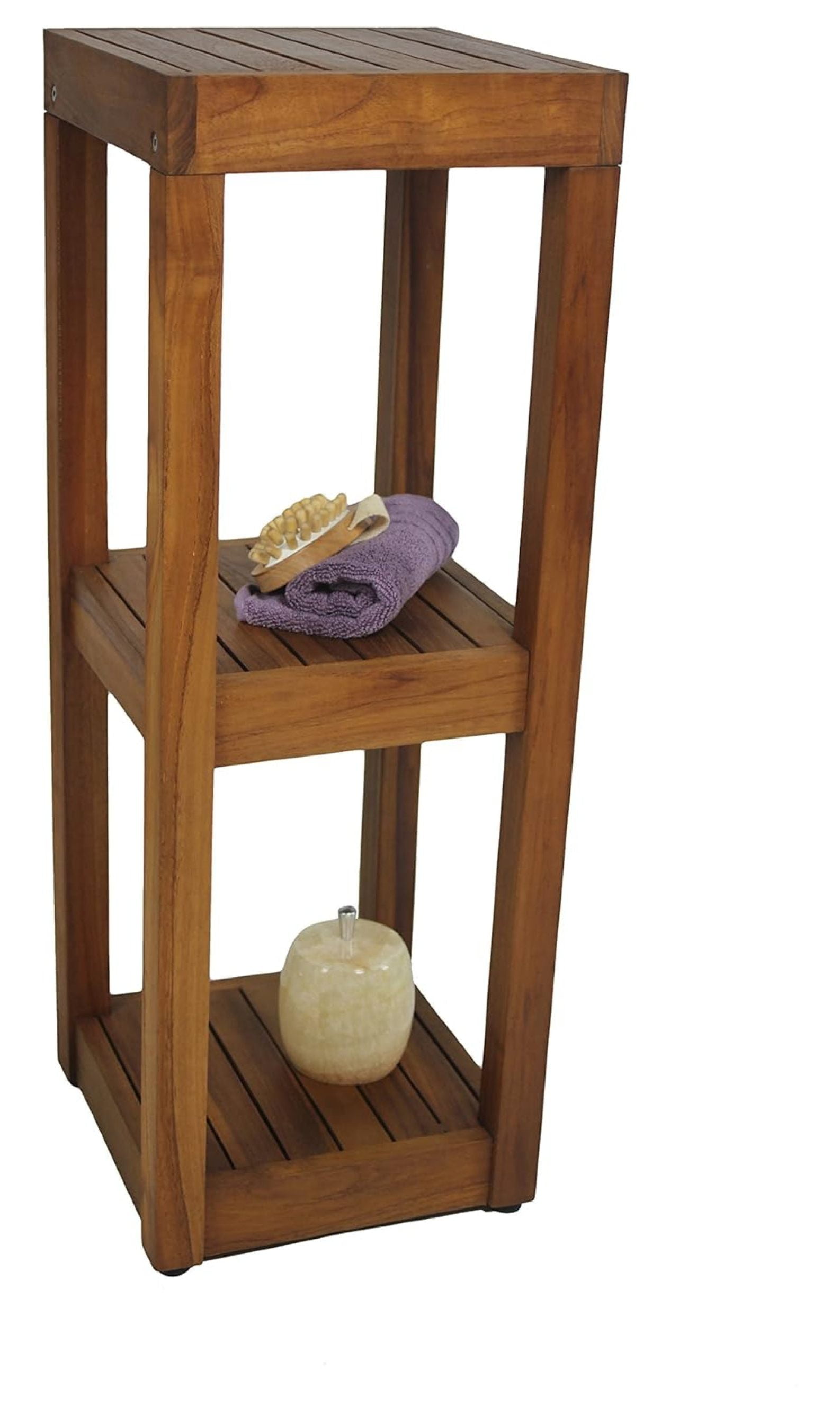 Eco-Friendly Teak Square 3-Tier Adjustable White Shelf Tower
