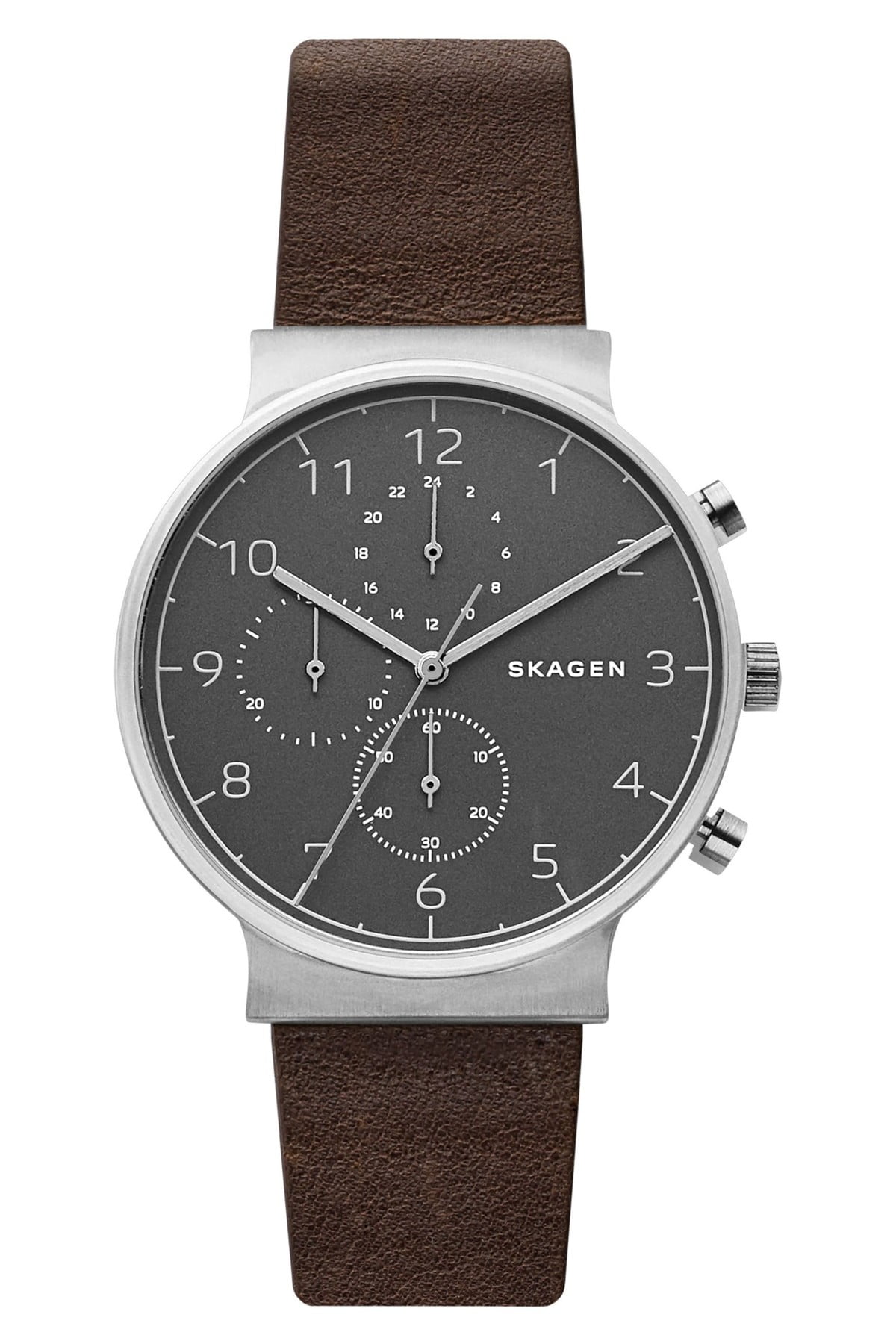 Skagen Ancher Chronograph 40mm Grey Dial Brown Leather Men's Watch SKW6409