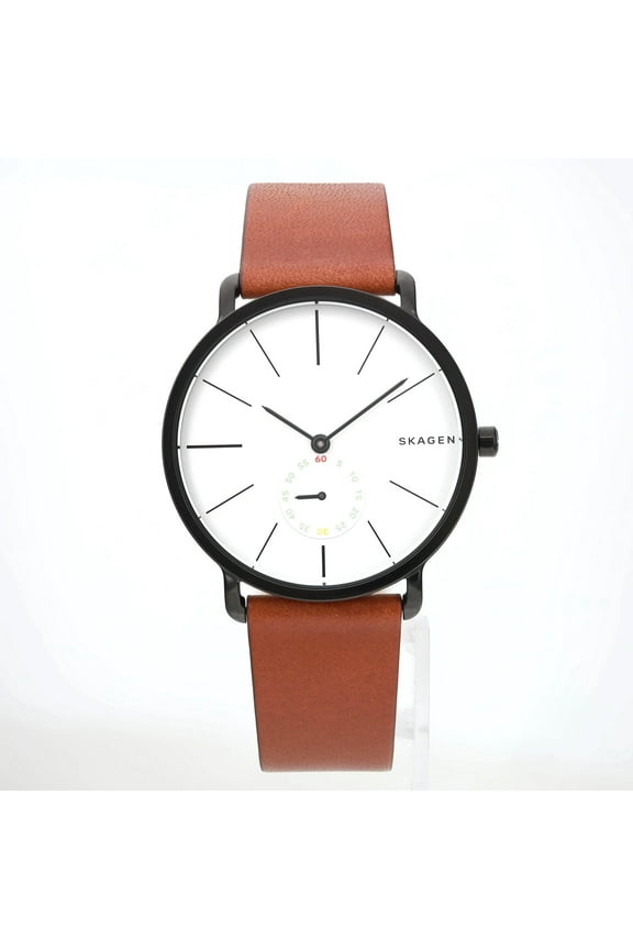 Hagen Black Steel White Dial Brown Leather Strap Men Quartz Watch SKW6216