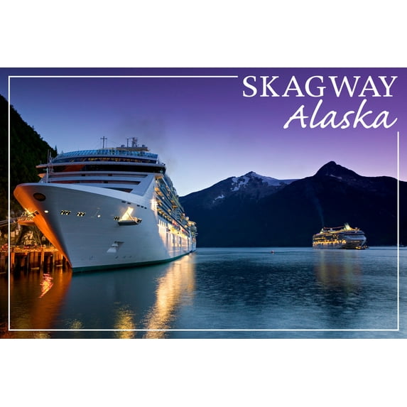 Skagway, Alaska, Cruise Ship and Sunset (9x12 Wall Art Print, Home Decor)
