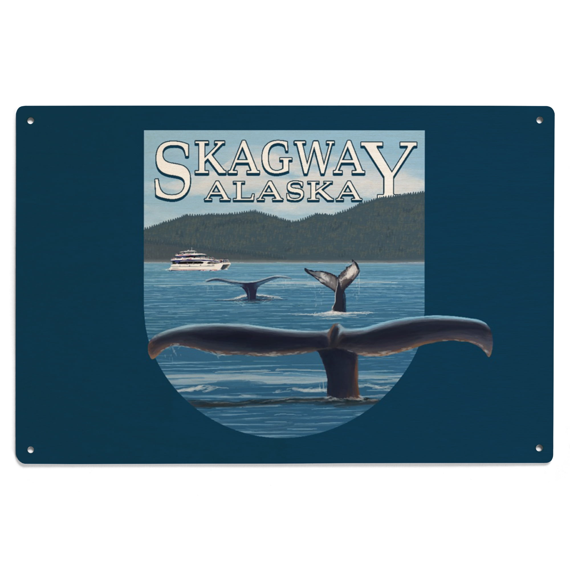 Skagway, Alaska, Humpback Whale Family, Contour Birch Wood Wall Sign