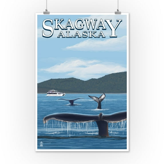Skagway, Alaska - Humpback Whale Family - Lantern Press Artwork (12x18 Art Print, Wall Decor Travel Poster)