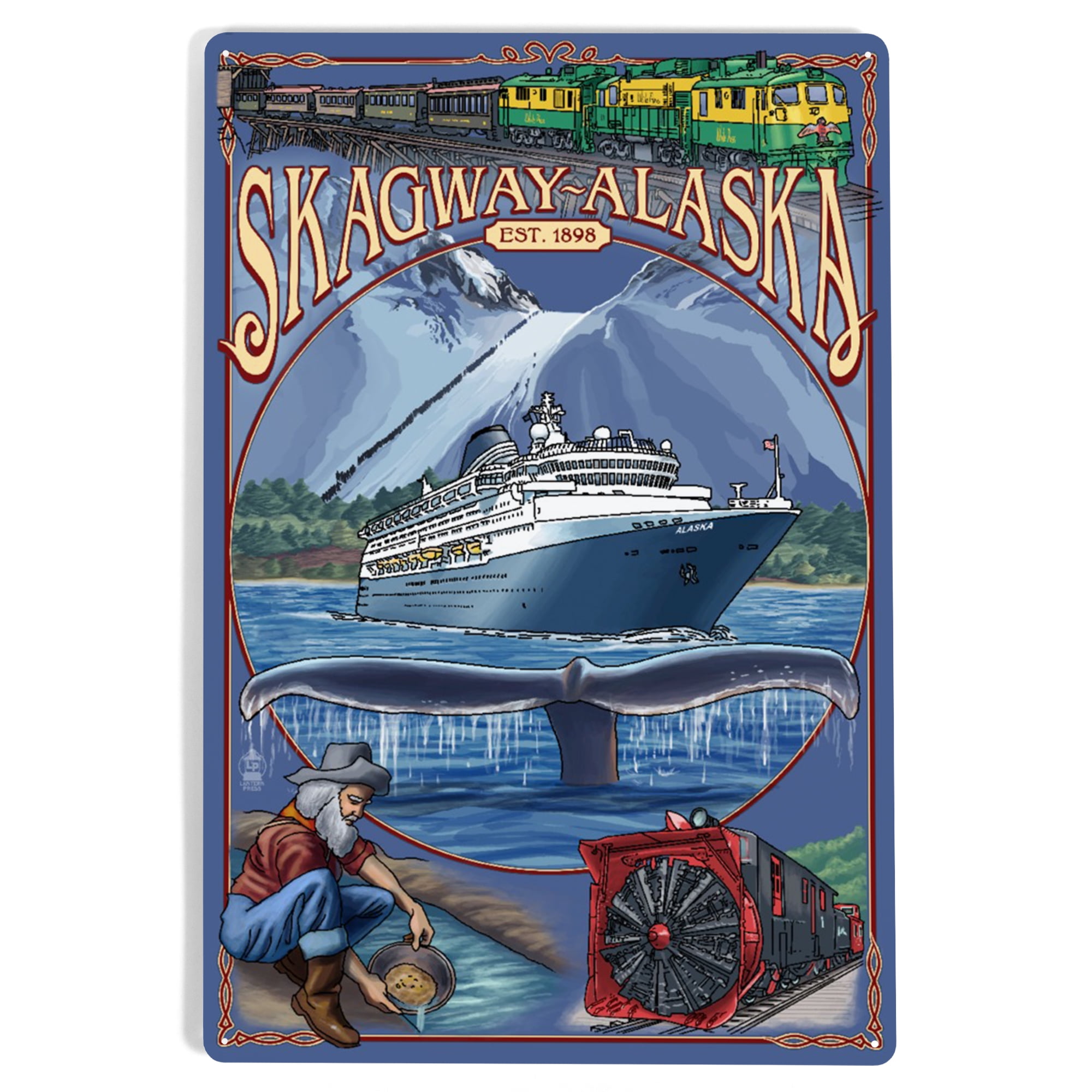 Skagway, Alaska Montage (Ship) (12x18 Aluminum Art, Indoor Outdoor