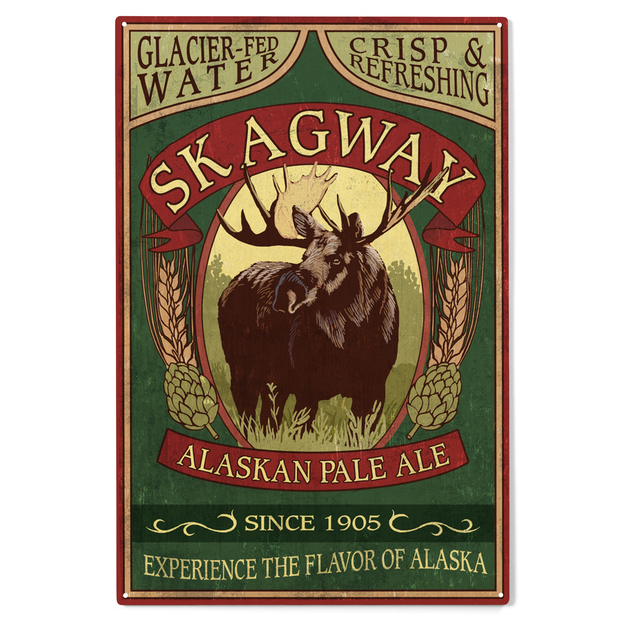 Skagway, Alaska, Moose Ale Vintage Sign Birch Wood Wall Sign (10x15