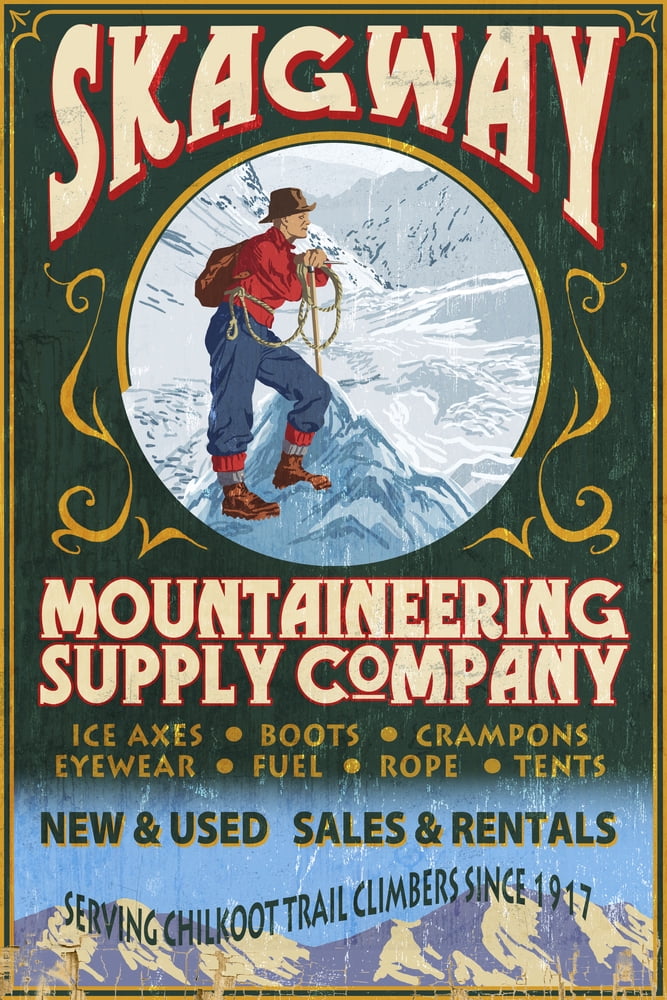 Skagway, Alaska, Mountaineering Chilkoot Trail Vintage Sign (9x12 Wall