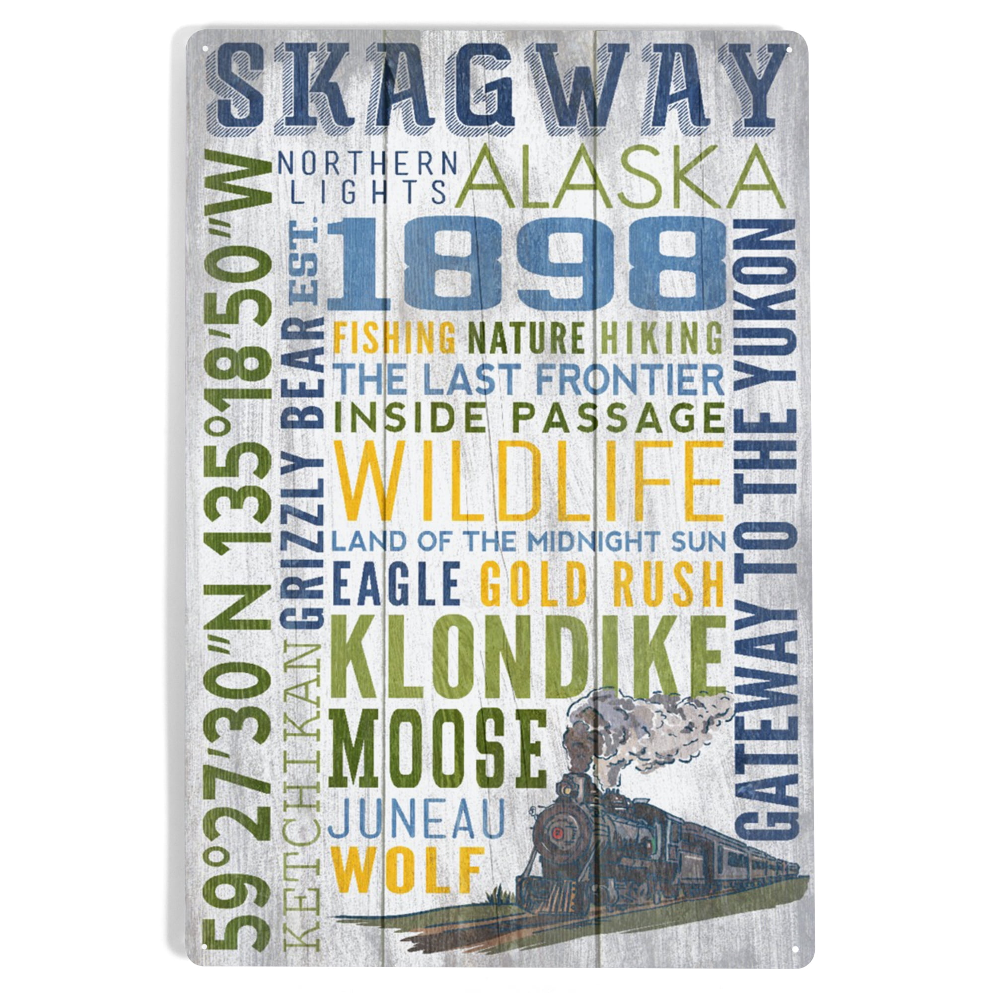 Skagway, Alaska, Rustic Typography (12x18 Aluminum Art, Indoor Outdoor
