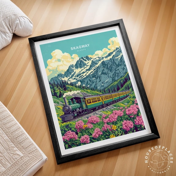 Skagway Alaska White Pass Railway Mountain Nature Wall Art, Unframed Canvas 16x20in