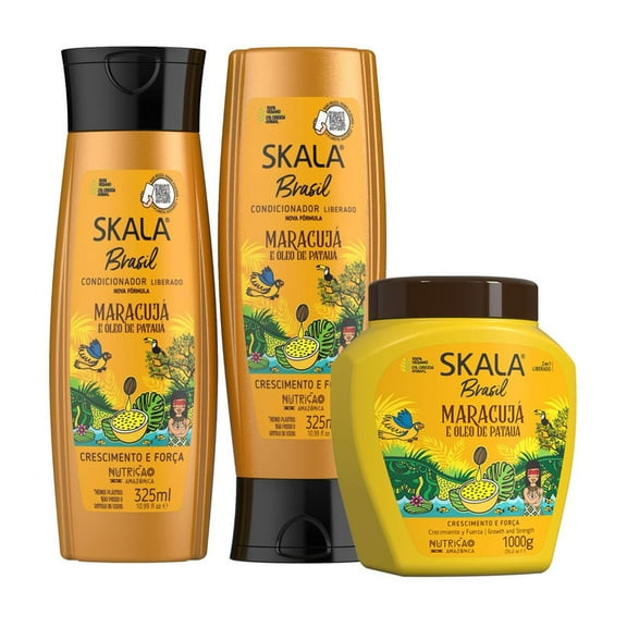 Skala Brasil Expert Viral Brazilian Hair Care Kit Maracuj & Patau Oil Shampoo Conditioner 250ml Each Passion Fruit Hair Cream 35.2 oz