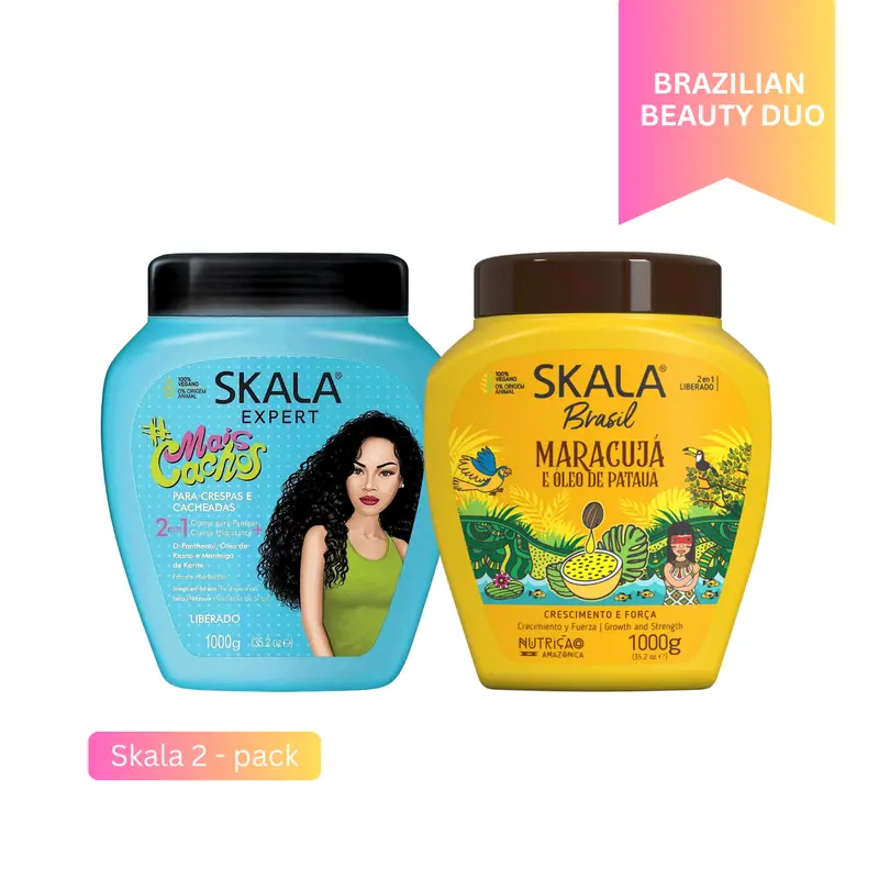 Skala Brazilian Beauty Duo – 2-Pack Hair Mask Set Mais Cachos + Maracujá & Pataua – Deep Hydration, Growth & Shine for Curly and Wavy Hair