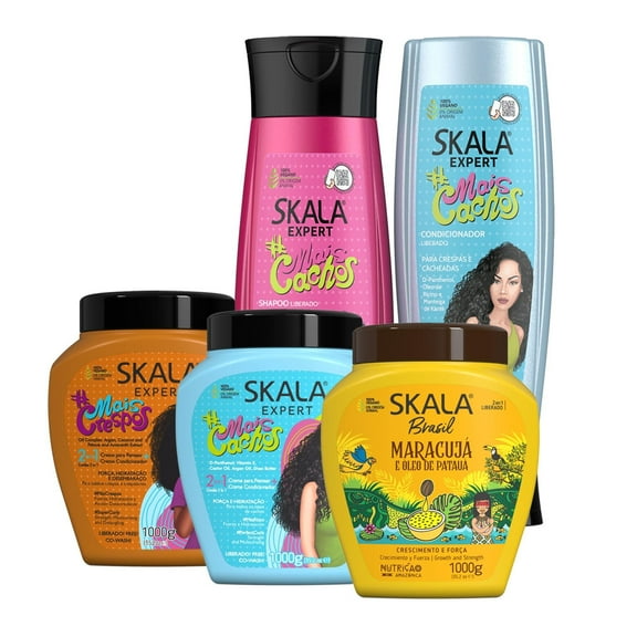 Skala Expert 5-Piece Hair Care Kit for Curly, Wavy, Coily Hair - Brazilian Hair Oil, Hair Mask, Leave In Conditioner, Hydrating Shampoo, Conditioner - Sulfate-Free, Paraben-Free, 2A-4C3