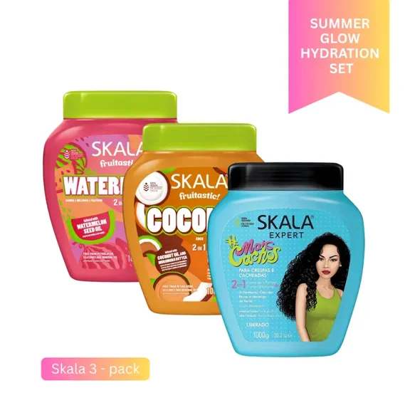 Skala Summer Glow Hydration Set  3-Pack Hair Mask: 1x Skala Watermelon + 1x Skala Coconut + 1x Skala Mais Cachos  Deep Moisture & Shine for Curly and Wavy Hair