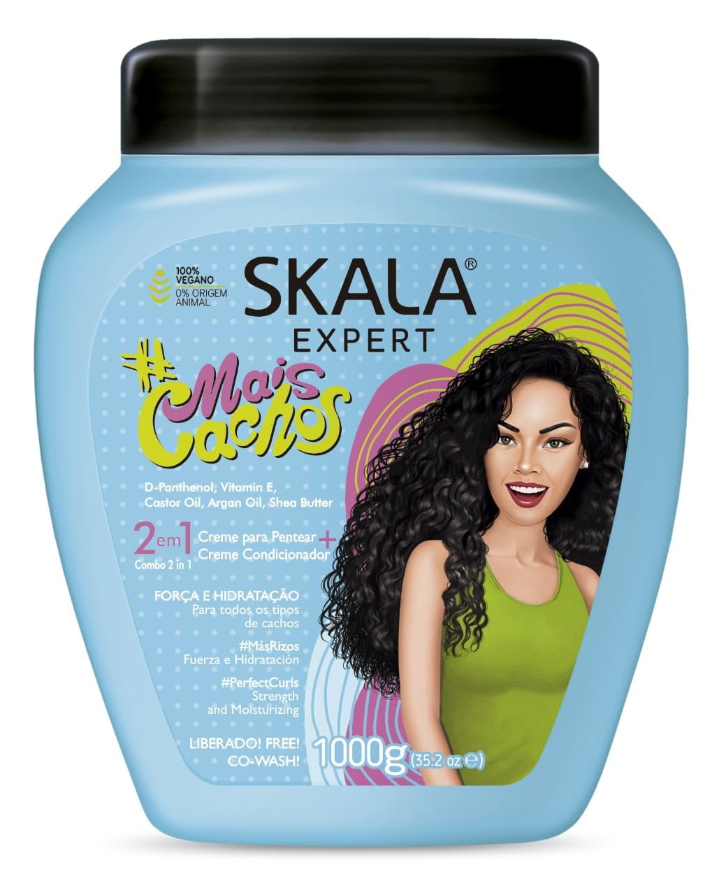 SKALA Hair Type 3ABC Mais Cachos - More Curls Eliminate Anti Frizz, For Curly Hair 2 in 1 Conditioning Treatment Cream and Cream To Comb - 35.2Oz