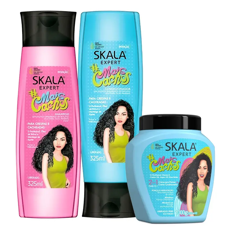 Skala Viral Curly Hair Care Kit - 1 Mais Cachos (35.2 oz) + Shampoo & Conditioner Set (325mL each)