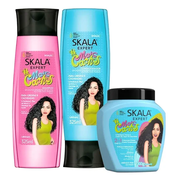 Skala Viral Curly Hair Care Kit - 1 Mais Cachos (35.2 oz) + Shampoo & Conditioner Set (325mL each)