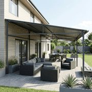 Skandiquip 12 20 Lean-to Pergola Gazebo - Wall-Mounted Hardtop with Galvanized Roof & Drainage for Outdoor Shelter