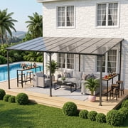 Skandiquip 12 x 20 Wall Mounted Lean To Polycarbonate Carport, Heavy Duty Sloped Roof PC Awning Gazebo, Outdoor Vehicle Shelter for Backyard Deck Patio Storage