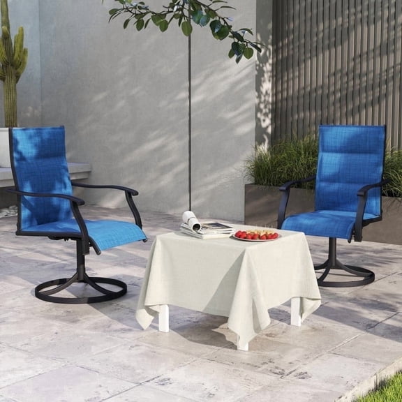Skandiquip 2 Pieces Patio Swivel Rocking Chairs, Padded Textilene Mesh Rustproof Steel Frame, All Weather Outdoor Dining Chairs for Lawn Garden Backyard Deck, Blue