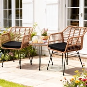 Skandiquip Small Patio Furniture Set, 3-Piece Outdoor Wicker Bistro Set for Front Porch, Balcony, Includes 2 Chairs with Matching Wicker Table, Natural