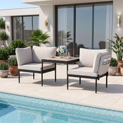 Skandiquip 3Pcs Modular Patio Conversation Sofa Set Aluminum Frame Multi Layout Waterproof Cushion Outdoor Furniture Beige