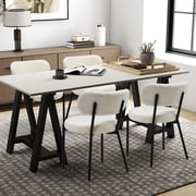 Skandiquip 4 Pack Mid Century Stackable Dining Chairs, Upholstered Side Chairs with Steel Frame, White