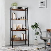 Skandiquip 4-Tier Leaning Ladder Shelf, Wood and Metal Multifunctional Display Storage Rack for Living Room Bedroom